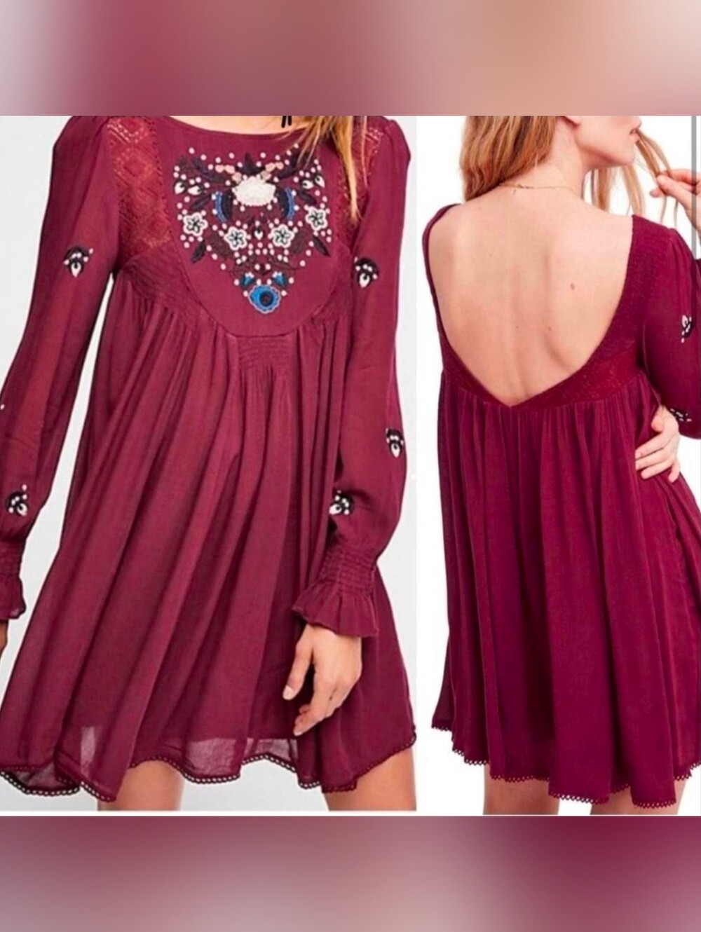 Free People Womens Mohave Embroidered Daytime Mini Dress Purple S